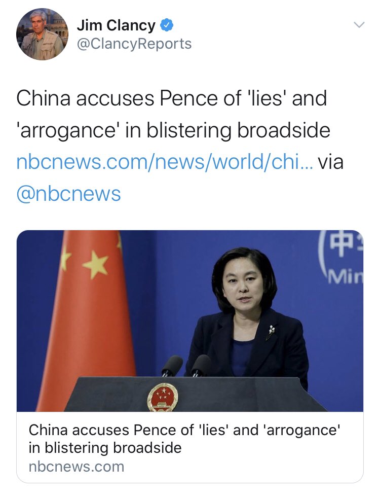 He’s helped cover for China even when Americans have criticized China’s propaganda campaign. Including giving voice to their propaganda minister.