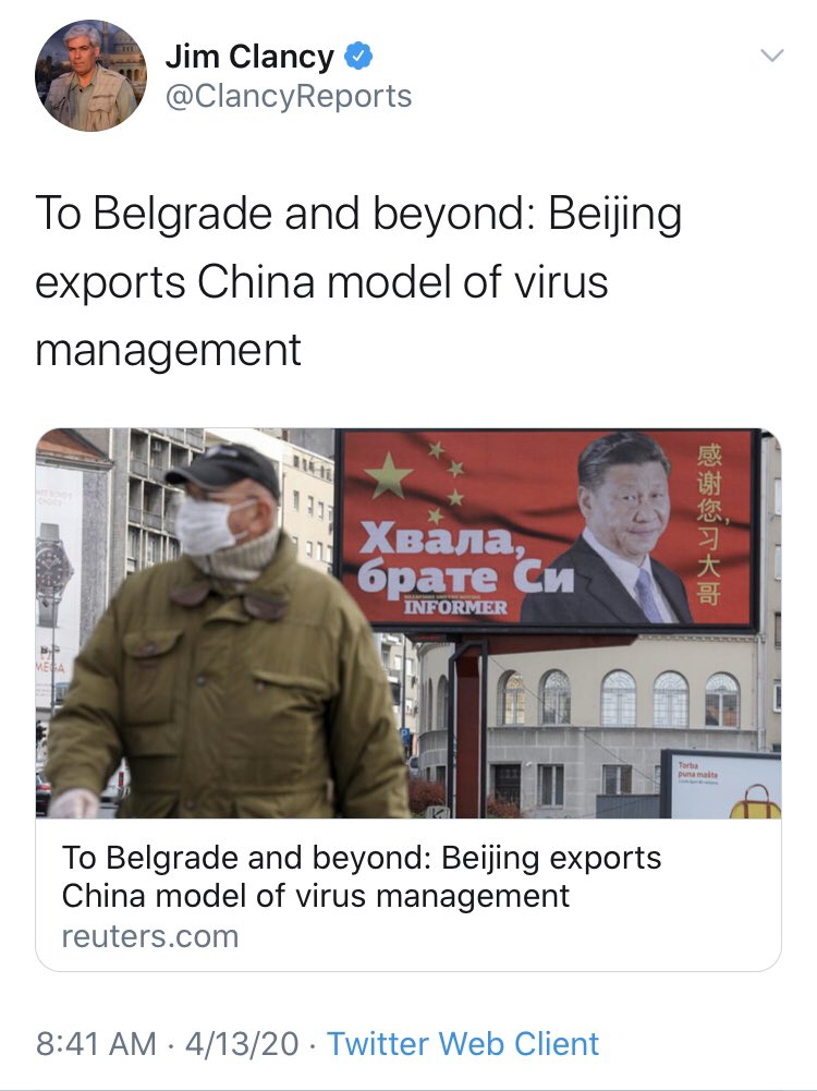 He’s helped extol the spread of China’s “model of virus management” without mentioning the parts about disappearing dissidents and killing doctors.