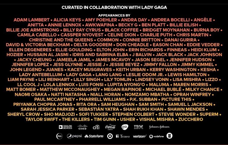 rmunizagav's tweet photo. El concierto online que organiza Lady Gaga para reunir fondos para ayudar a la OMS con el Covid-19, y que se podrá ver este sábado en todo el mundo, tiene una lista de artistas impresionante: desde Paul McCartney, Stevie Wonder y Elton John hasta Taylor Swift, JLo, Balvin y Oprah https://t.co/5kSu3un6Sx