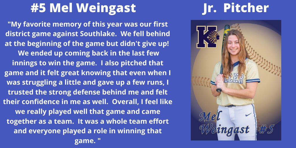 Today's favorite memory comes from Junior Pitcher, Mel Weingast #TogetherWereStronger @KHSIndianNation @KellerISD @KISDAthletics