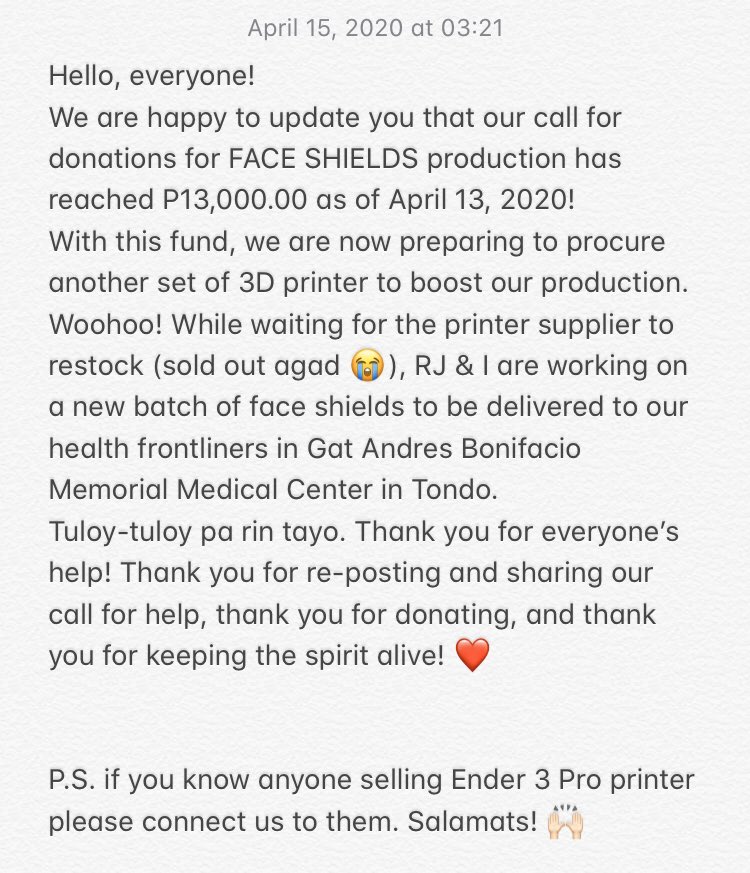 EleanorHaig's tweet image. Hello! Updating you on the status of our face shields donation drive. Thank you, thank you! ❤️❤️❤️
#ProjectFrontline #faceshields #frontliners #COVID19