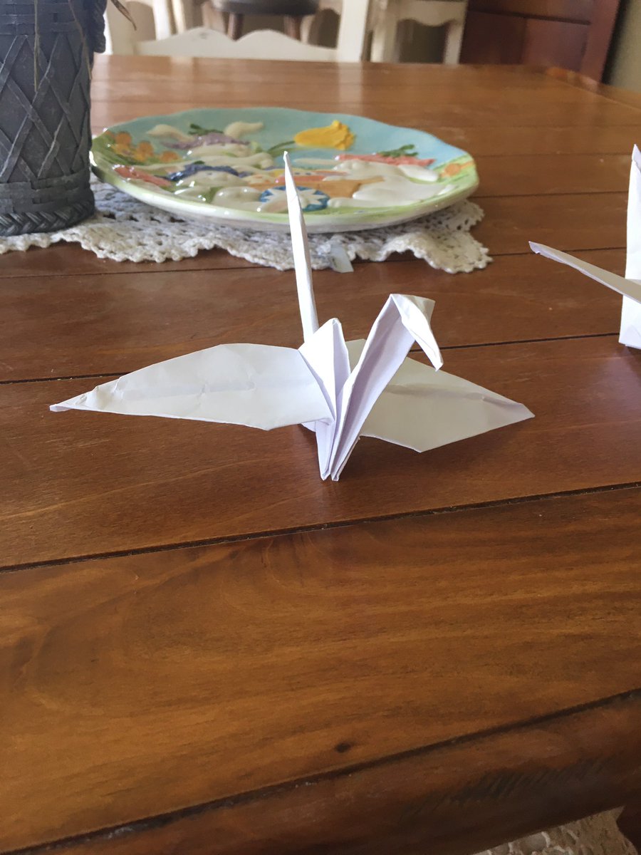 stephpetty1's tweet photo. Today’s art project...origami cranes...a symbol of hope and healing. @bret_petty https://t.co/zPSdzezlfY