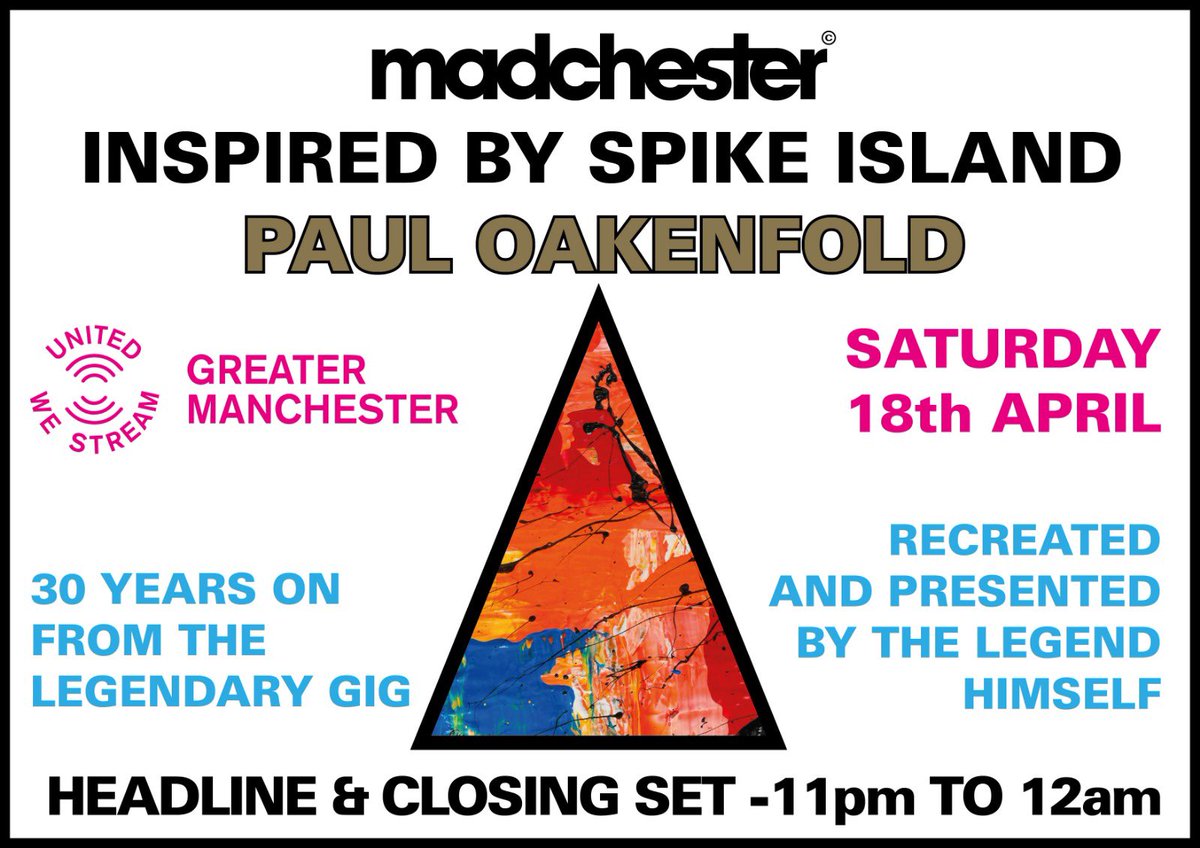 Sacha_Lord's tweet photo. It’s 30 years since The Stone Roses seminal gig at Spike Island. This Saturday @pauloakenfold will recreate his famous set. It will be streamed from LA. 6pm-12am https://t.co/0YgDfFNWNf. Rest of the line up announced tomorrow. PLEASE DONATE @StreamGm #UnitedWeStreamGM #StayHome https://t.co/j5E7jAxApv