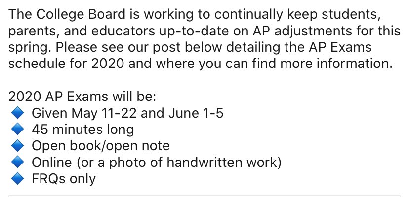 DelegateDean's tweet photo. Update about AP exams... https://t.co/SN9qRKZfBr