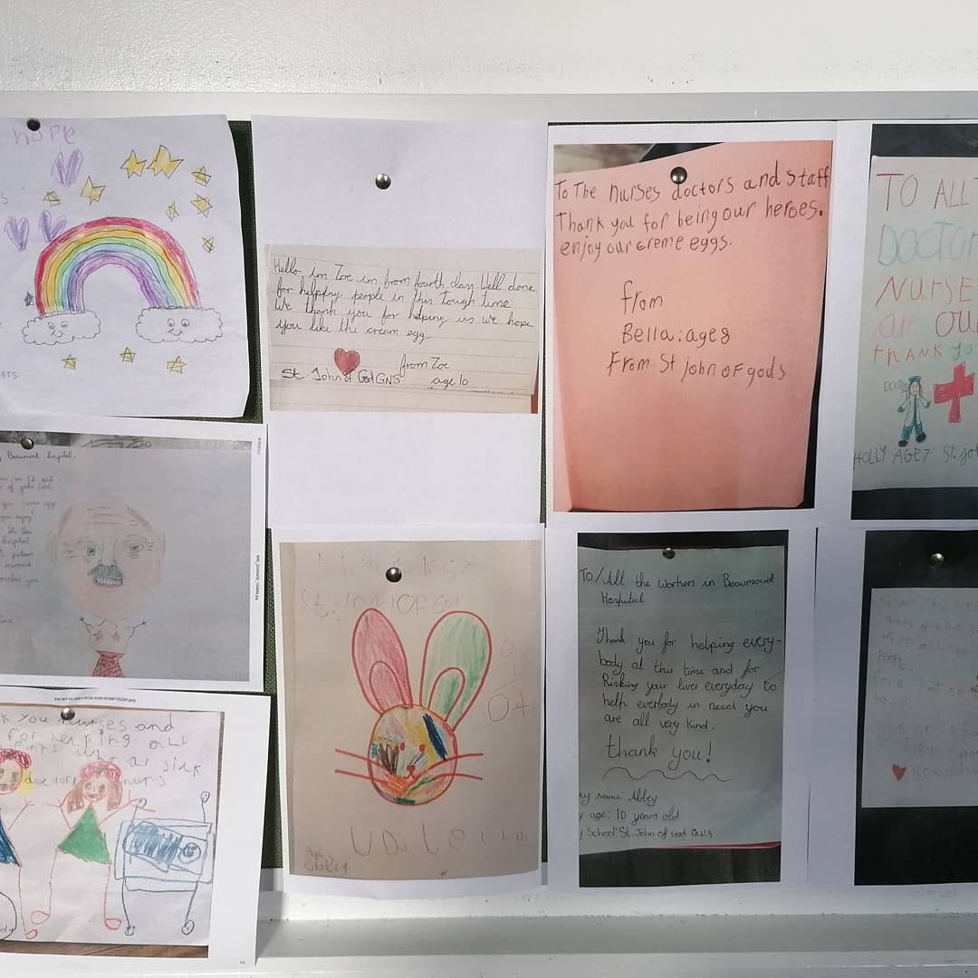 Some of the amazing letters and fantastic drawings sent to us in Beaumont ICU. It really helps bring a smile to our faces.Thank you all for your support & kindness, it means so much#COVID19 #WeCanDoThis #togetherwearestronger @Beaumont_Dublin @MccabeAileen @Meabhyk @GrehanLeanne