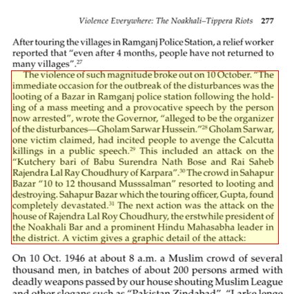 18/n According to Governor Burrows, The provocative speech of Gholam Sarwar was the root of violence at Bazar in Ramganj. The business of Surendra Nath Bose & Rajendra L Roy Choudhury, the former president of the Noakhali Bar & a prominent Hindu Mahasabha leader was attacked.