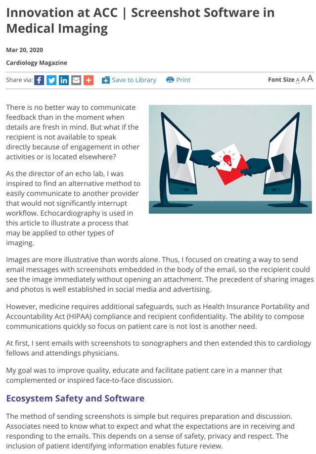 softrekinc's tweet photo. Here is my publication in the American College of Cardiology Magazine on how to use screenshot software for quality assurance, education, and patient care in medical imaging.  
https://t.co/64CzfGphCU https://t.co/X38pTNNsa5