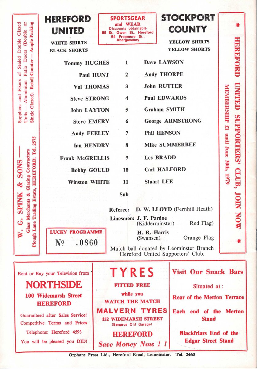 🆚 <a href="/HerefordFC/">HerefordFC</a> / Hereford United
📆 Saturday 14th April 1979
🏆 English Fourth Division
📍 Edgar Street
👤 3,609

➡️ Match info: bit.ly/2XMILrJ

#Hereford #StockportCounty #HFC #SCFC #HattersMatters