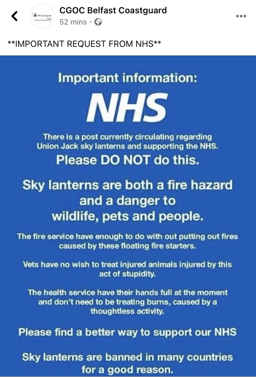Portrush Sea Cadets (@portrushscc) on Twitter photo Please heed the advice from our friends in HM Coastguard and don’t use these lanterns. 
Show your support for the NHS and other key workers by applauding or saluting them at 2000 on Thursday evenings. 
OiC. Please heed the advice from our friends in HM Coastguard and don’t use these lanterns. 
Show your support for the NHS and other key workers by applauding or saluting them at 2000 on Thursday evenings. 
OiC.