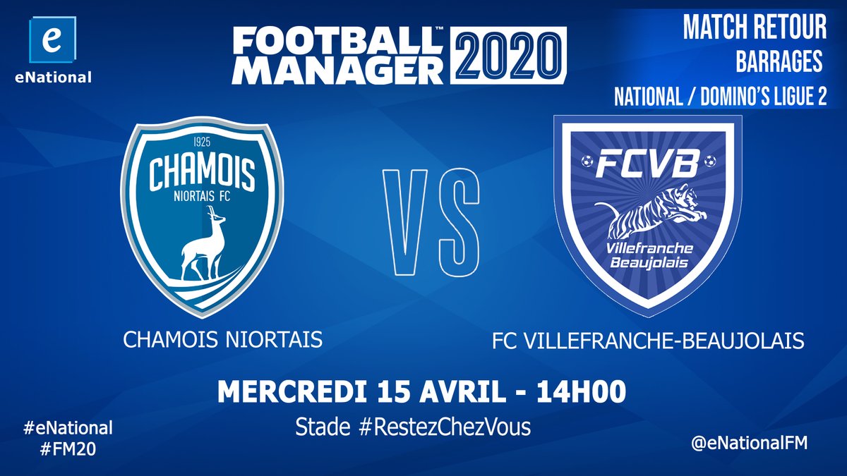 eNationalFM's tweet photo. 🔥 Match retour pour le FCVB du eCoach @AJMax88 !

🏆 Barrages #eNational
⚡️ @ChamoisNiortais 🆚 @FCVB_officiel
 ⌚️ 14h00
🏟 Stade #RestezChezVous
📺 https://t.co/XEbSgZIBFt
📲 #FCVBCNFC https://t.co/z5jZOur9ih
