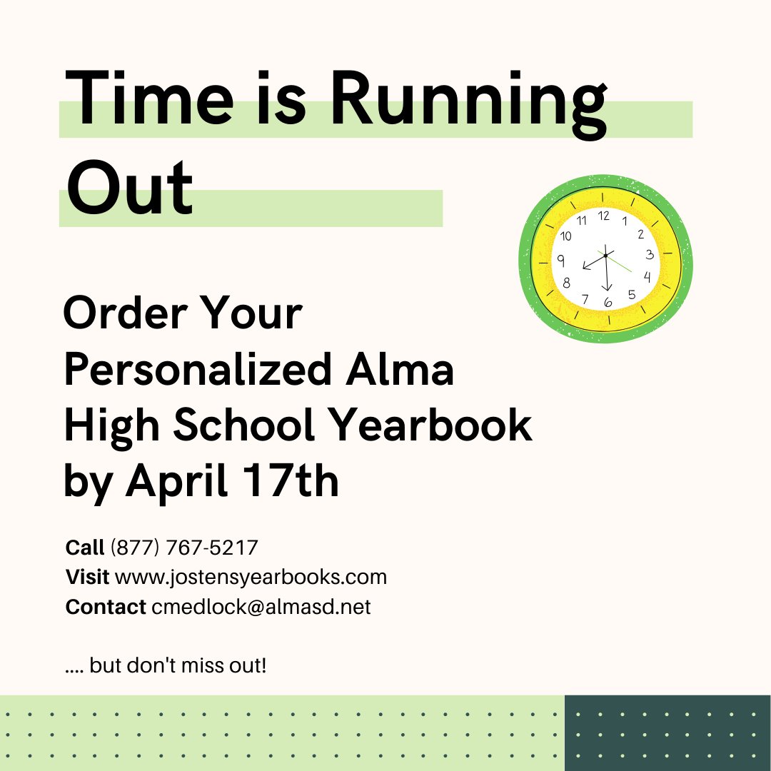 Alma_pawprint's tweet photo. Take a minute this week and get your yearbook ordered before it is too late ... and stay tuned for some opportunities to contribute to the yearbook during this unusual and very unique time! https://t.co/T76I2Ot8cf https://t.co/1B2hjW1O5x