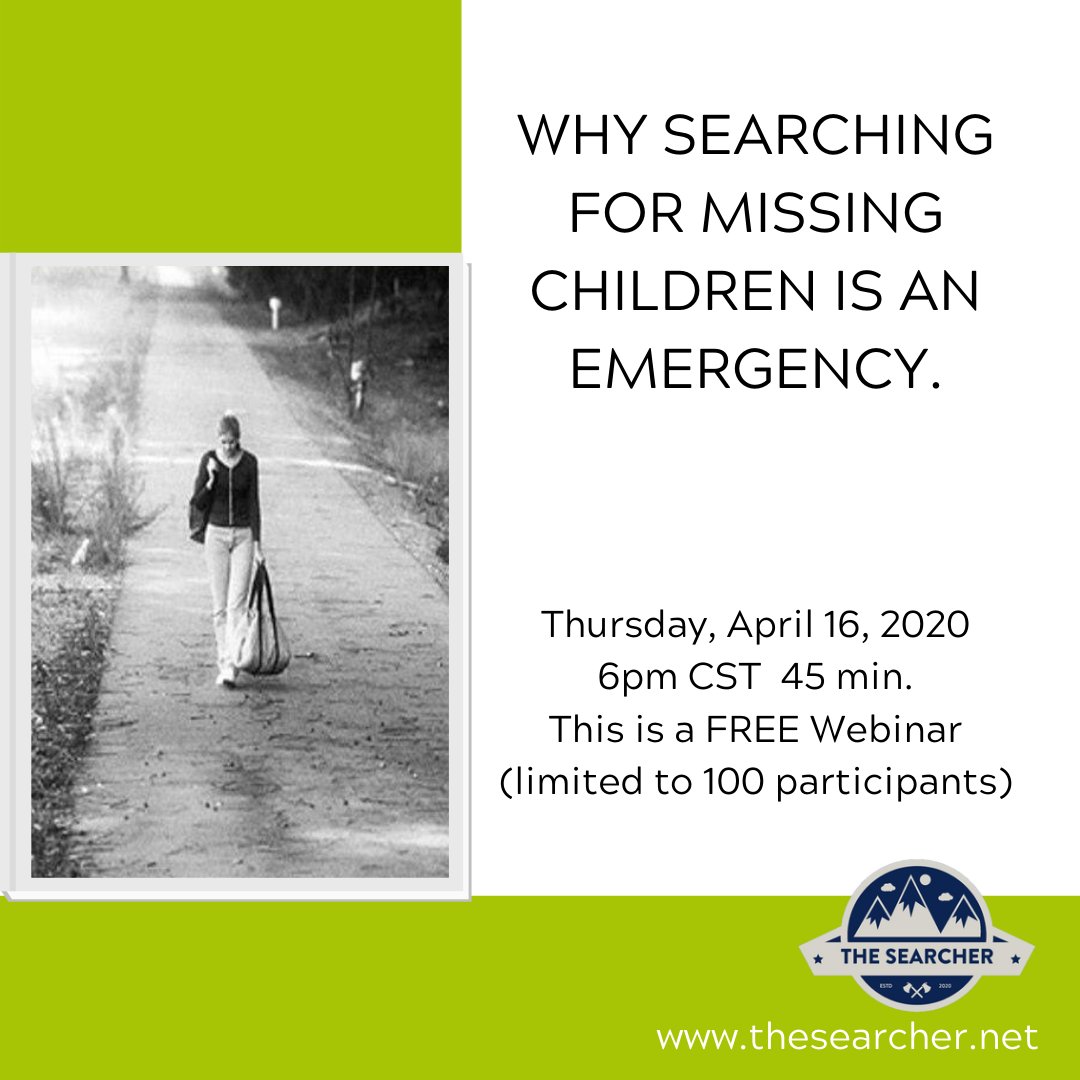 This webinar is being presented by our National Search Director, Brad Dennis. It is being offered right now for free, but hurry and get signed up at thesearcher.net because there are limited spaces left. #training #untileveryoneisfree #missingchildren #thesearcher