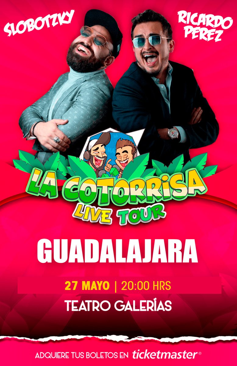 🦜#LaCotorrisa Live Tour 🎙😂😂  
🗓 MIÉRCOLES 27 DE MAYO, 8:00 PM

💲 $250, $300, $450, $500
🎟 Boletos disponibles en Ticketmaster bit.ly/Cotorrisa-MAY2…