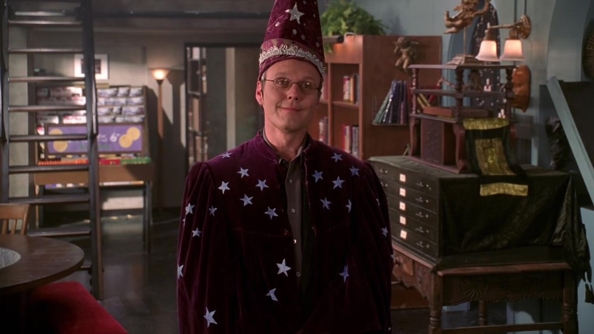 Rupert Giles, part 4: costumes-eager, I’ll give him that-I can’t say much good about the cultural appropriation but at least you can mug him for his candy-Buffy should have embraced the wizard robe look