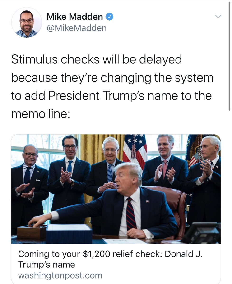 How fake news spreads so quickly You’d never know that the very article they tweeted directly refutes what they’re tweeting.12 paragraphs in: “Economic Impact Payment checks are scheduled to go out on time and exactly as planned—there is absolutely no delay whatsoever”