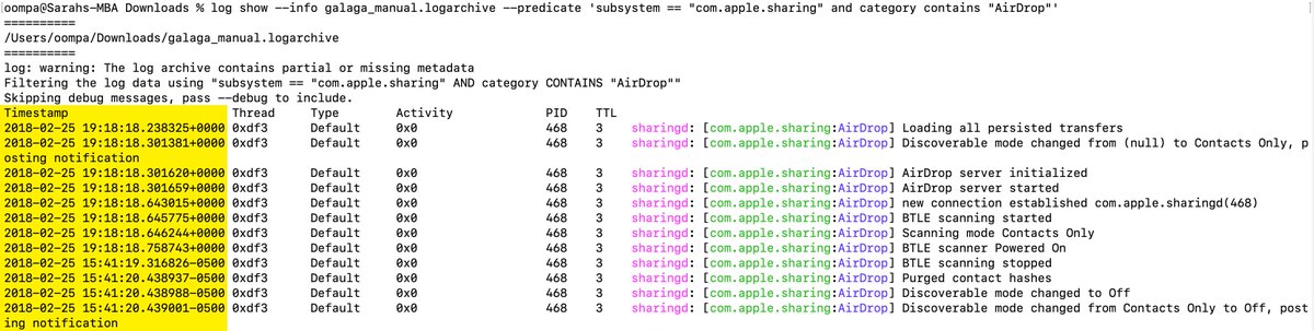 Forensic Quandry-Trying to "update" a Unified Log archive from version 3 to 4 to parse on 10.15 and I'm getting different timestamps (albeit slightly different). Created via cp -R diagnostics/uuidtext. galaga.logarchive on 10.14 while galaga_manual.logarchive on 10.15. Thoughts?