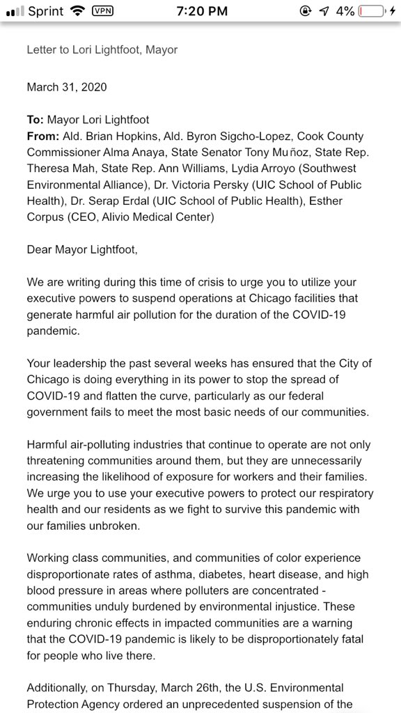  @AldermanHopkins, numerous doctors, scientists, elected officials and I sent a letter 3/31 to the Mayor asking her to shut down air-pollution harming our residents during the pandemic and to not issue new permits for new sources of air pollution. Here it is again. 2/11