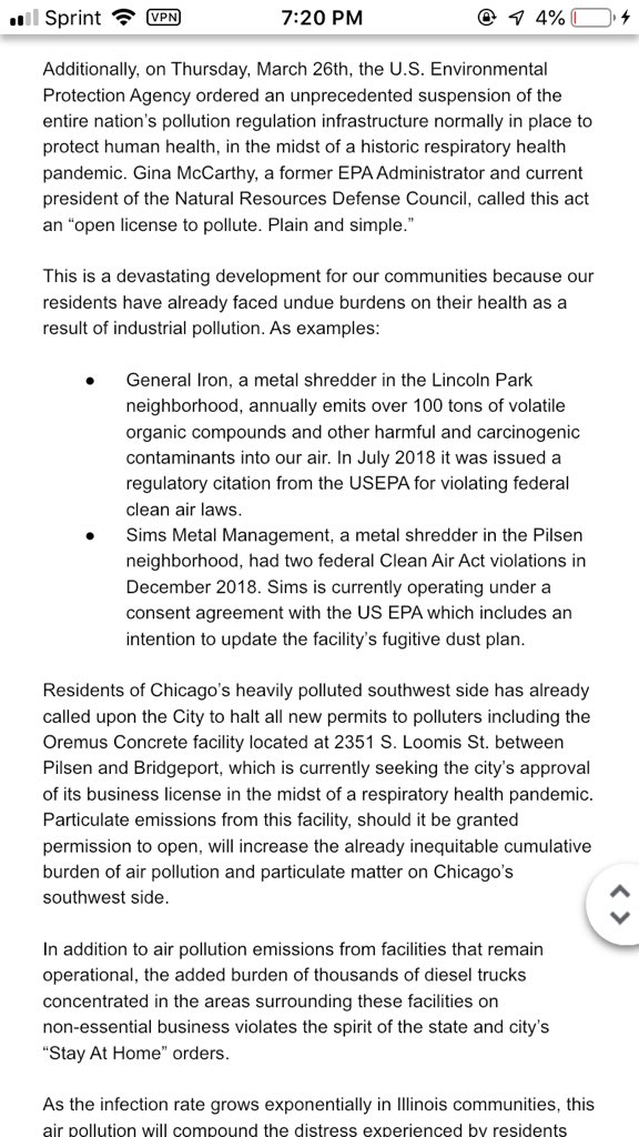  @AldermanHopkins, numerous doctors, scientists, elected officials and I sent a letter 3/31 to the Mayor asking her to shut down air-pollution harming our residents during the pandemic and to not issue new permits for new sources of air pollution. Here it is again. 2/11