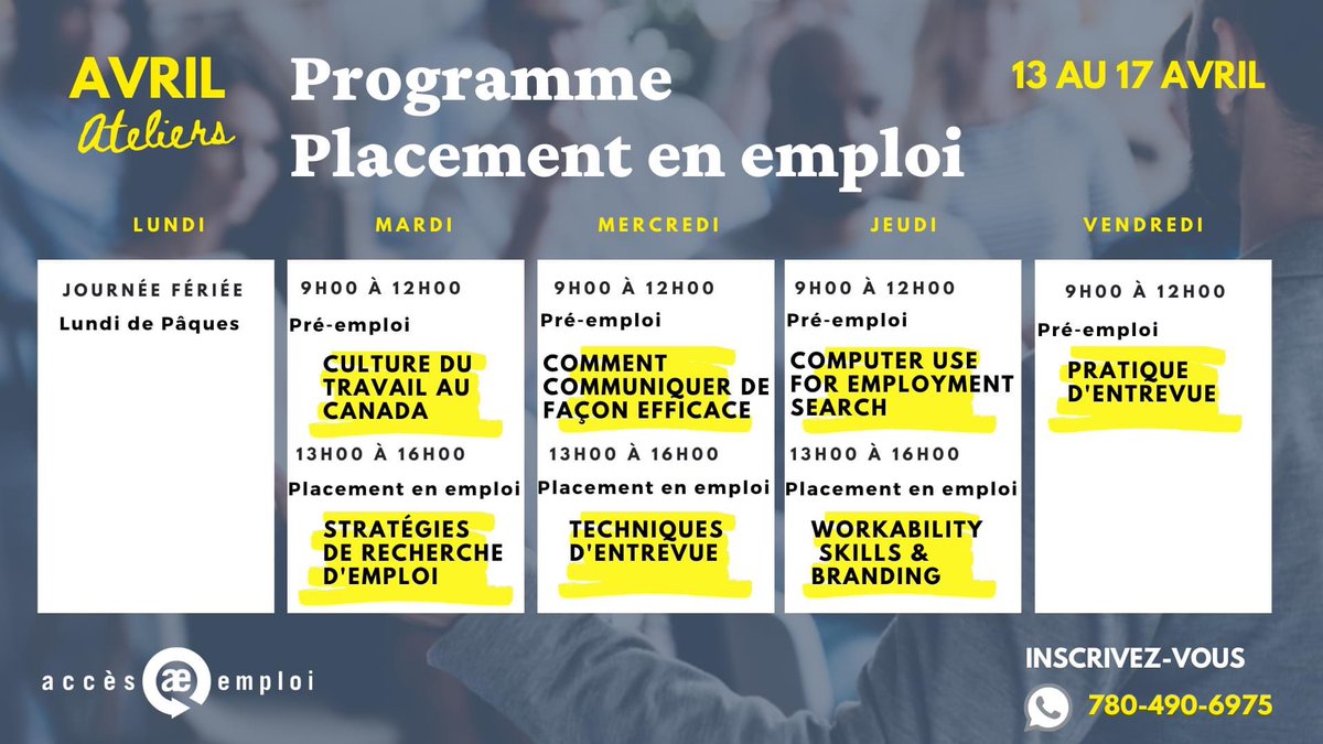 Tous nos ateliers de préparation de recherche à l’emploi sont disponibles en ligne.  #frab #yeg