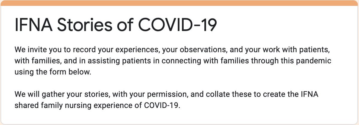 IFNAorg's tweet photo. To all @IFNAorg members around the world: We invite you to record your experiences, your observations, and your work with patients and with families during this #COVID19 pandemic: https://t.co/TaAPF7OAab
#familynursing #familyhealth https://t.co/ekRLVrCEBl
