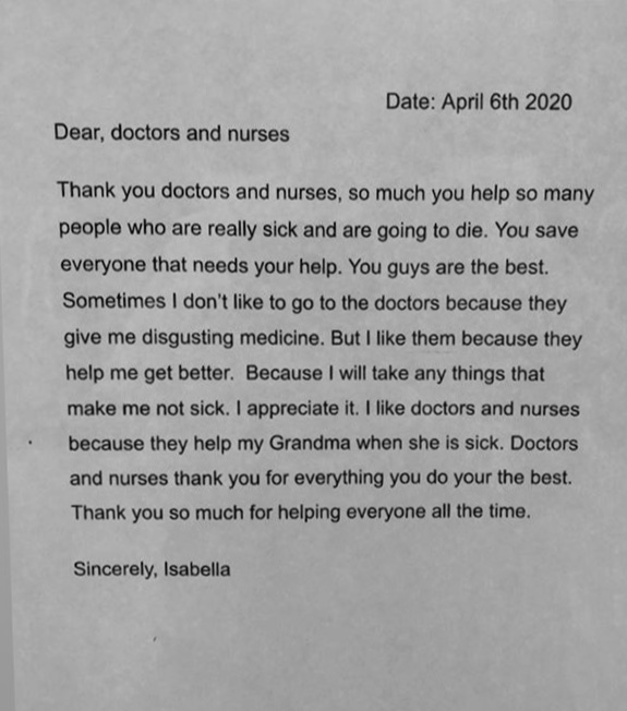 hot1013fm's tweet photo. Some Grade 4 Students have been sending letters to Health Care providers to show their love &amp; support. I think we can all share their thoughts https://t.co/B4u2h92G5m