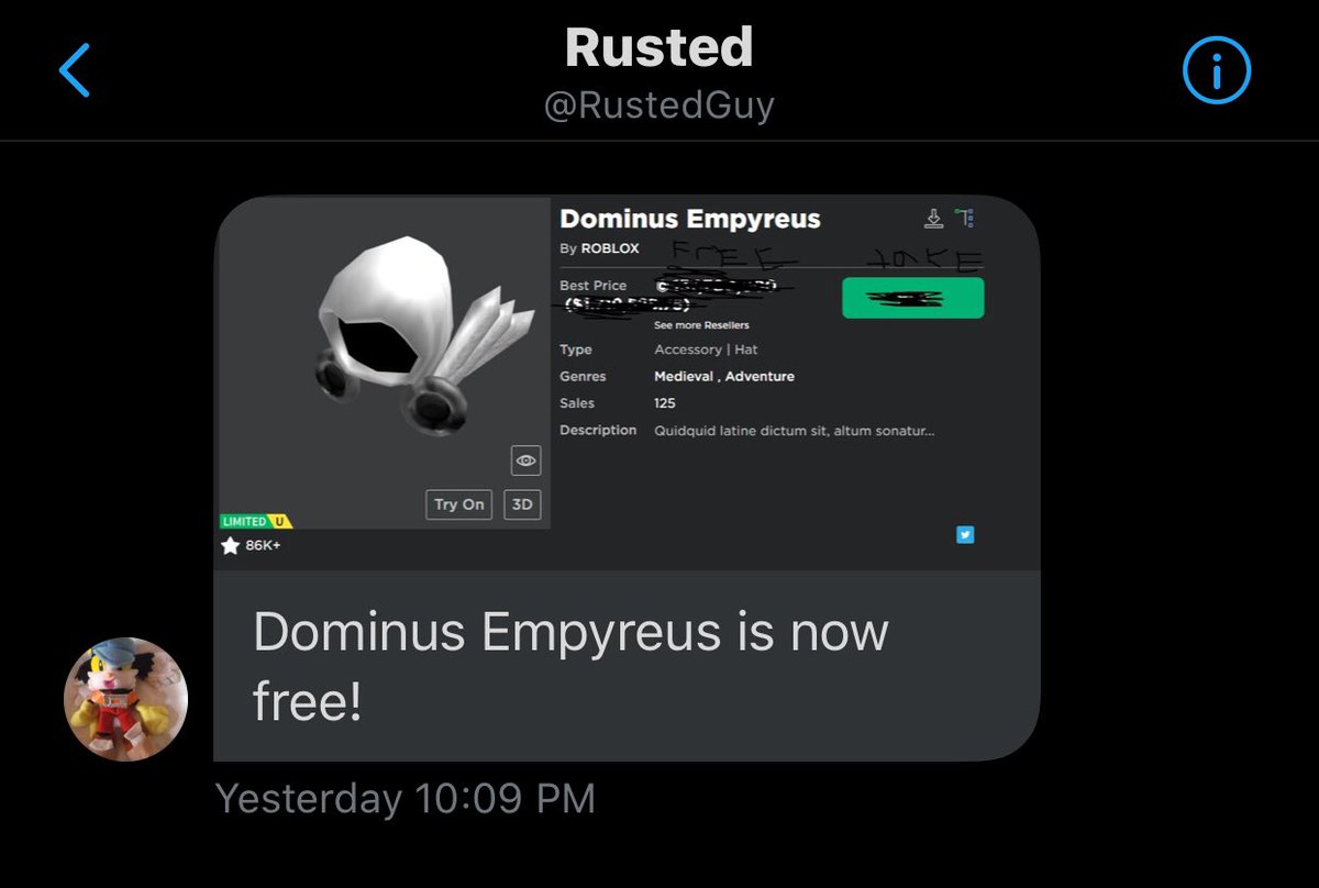 News Roblox On Twitter Roblox Just Made The Dominus Empyeurs