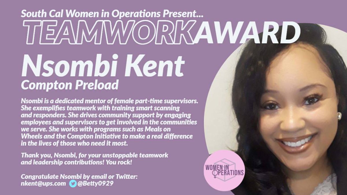 Thank you <a href="/Betty0929/">Be Be</a> for your incredible teamwork and leadership! We are so happy to present you with the South Cal Women in Operations April Teamwork Award 🤗🤩 <a href="/UPS_WIO/">UPS Women in Operations</a> <a href="/divine2wincom/">Trina Norman</a> <a href="/jrindafernshaw/">Fern Shaw</a> @SouthCalUPSers <a href="/scott_bremerman/">Scott Bremerman</a> <a href="/thomas_chartkin/">Charlene Thomas</a>