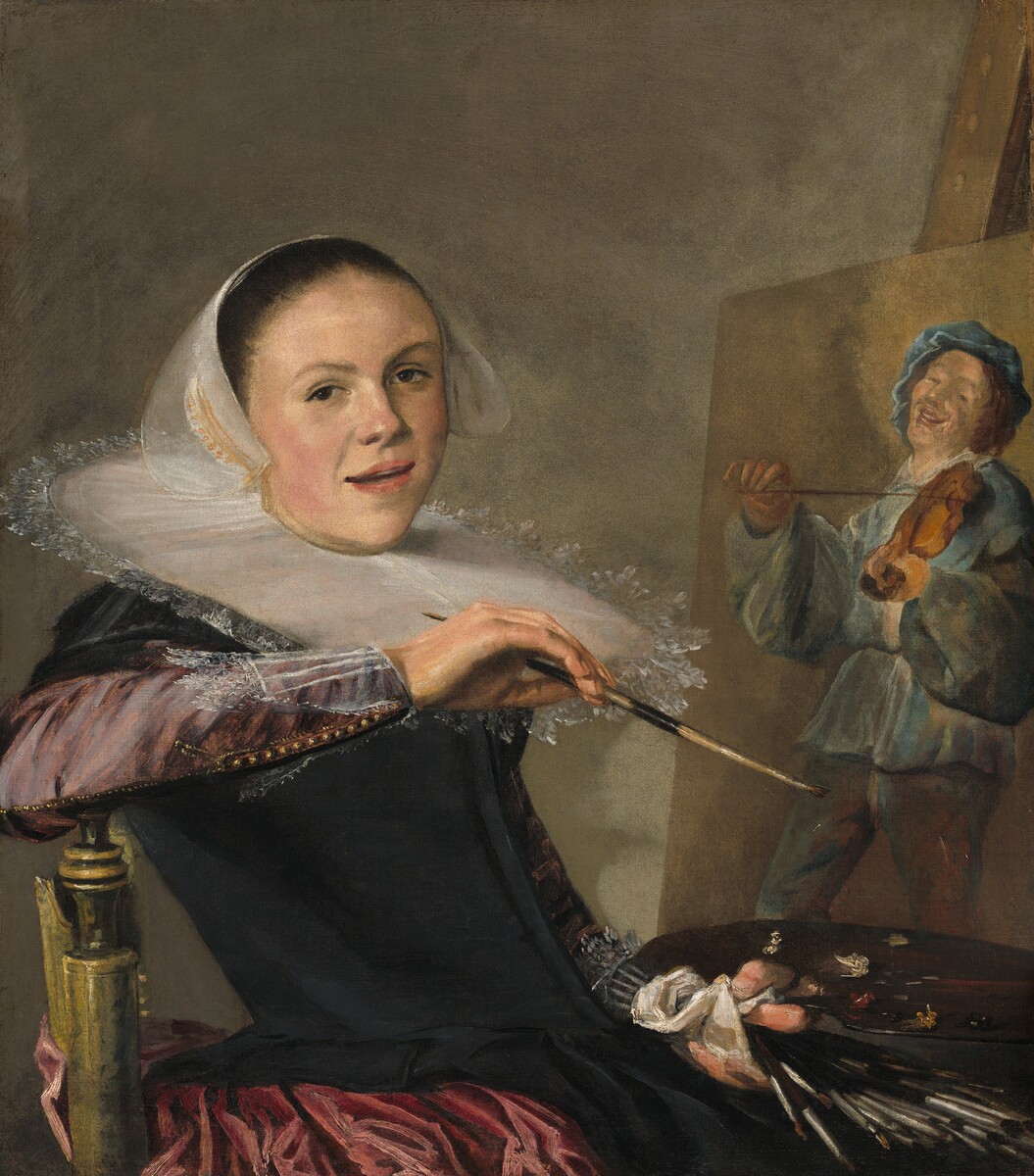 Most creative use of a bike helmet goes to Kelly and Mignon for their version of another subject of one of our tours—Judith Leyster’s “Self-Portrait” (c. 1630).