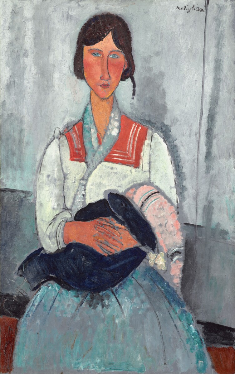 Madison ( @mrsjones_nms) and her pup, Chaco, transformed into Amedeo Modigliani’s “Gypsy Woman with Baby,” (1919).