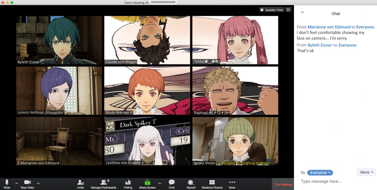 claude, hilda, raphael, and leonie seemed to have coordinated their virtual backgrounds during the golden deer's remote classes