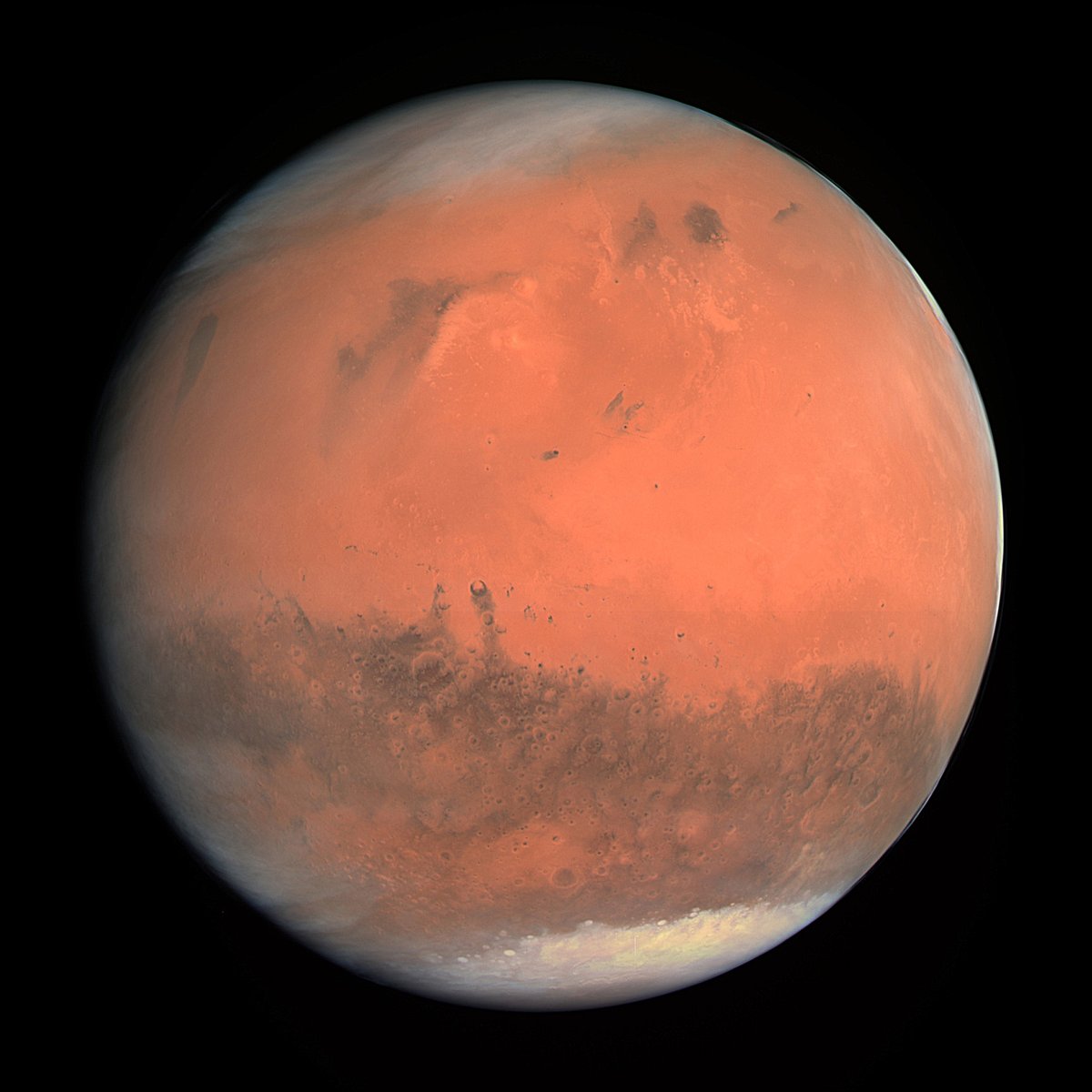 So that's why Mars is called the Red Planet. (Though between you and me, it looks more orange than red.)This true-color image of Mars was taken by the OSIRIS instrument on ESA's Rosetta spacecraft:  https://s.si.edu/34CTXZc 
