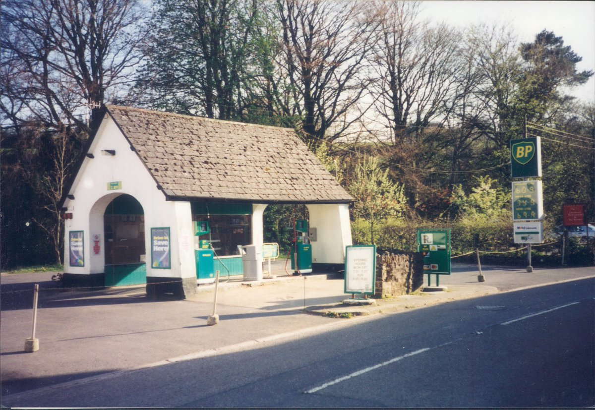 Day 114 of  #petrolstationsBPExford Service Station, Exmoor, Somerset, 1998  https://www.flickr.com/photos/danlockton/16069324750/A very neat (1930s?) building constructed for an era of narrower cars, deep in  @ExmoorNP. This later switched to BP's revived National brand, before closing in the early 2000s.