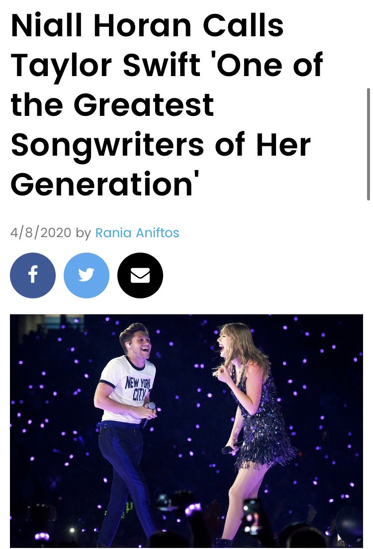 See Niall’s opinion on Taylor. If you want full detail:  https://www.billboard.com/articles/columns/pop/9354540/niall-horan-taylor-swift-greatest-songwriters-of-generation