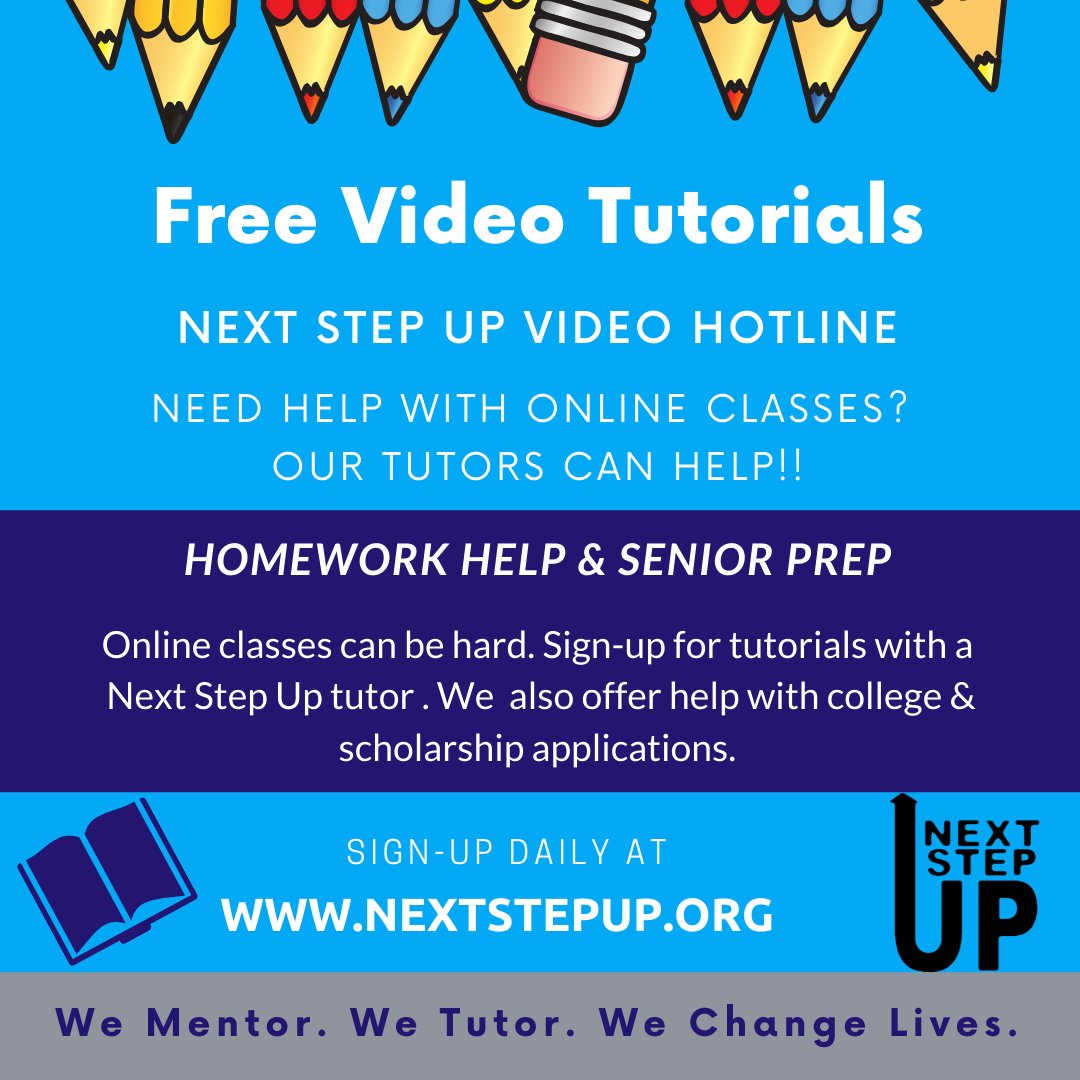 NextStepUp_TU's tweet photo. Great News 📣📣 BTW Students and Parents
Next Step Up is offering FREE Online Tutorials starting Monday, April 20th.

Need help with math, science, English or scholarship applications? 

#WeMentorWeTutorWeChangeLives #Quaratinelife #EdLeaders #Education #CommunityEngagement https://t.co/sJ0vgI9gnH