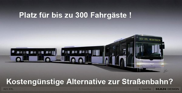 Quelques bus à très forte capacité, voulant concurrencer le tramway(mais qu'on ne verra jamais en France car trop longs selon la loi)Crédits : (1 - trouvé sur lineoz; 2&4 - proviennent de wikipédia; 3 - copyright  @Daimler)