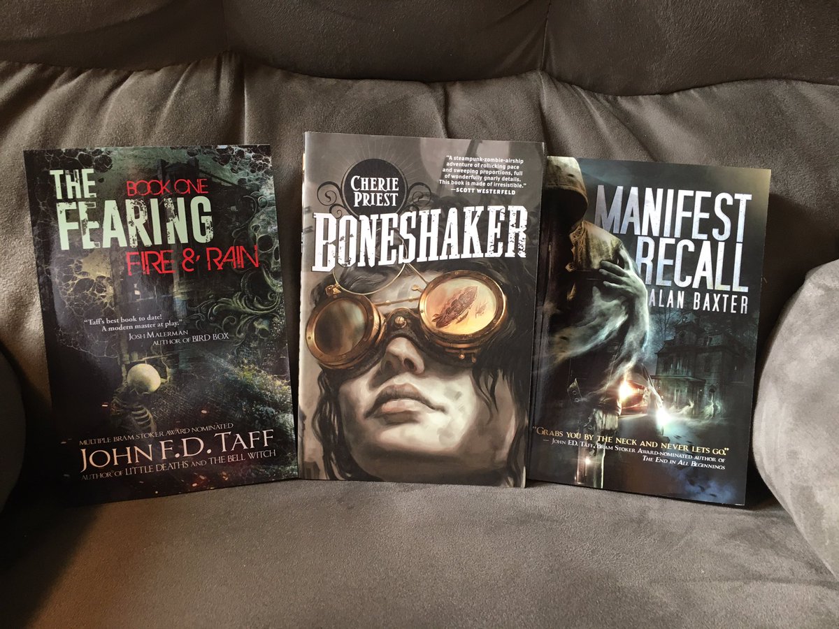 Came home to book mail today! Books by @johnfdtaff @cmpriest @AlanBaxter @GreyMatterPress @torbooks. These are the first I’ve ordered through my local indie bookstore @JosephBethLex #SupportAuthors #SupportPublishers #SupportBookstores