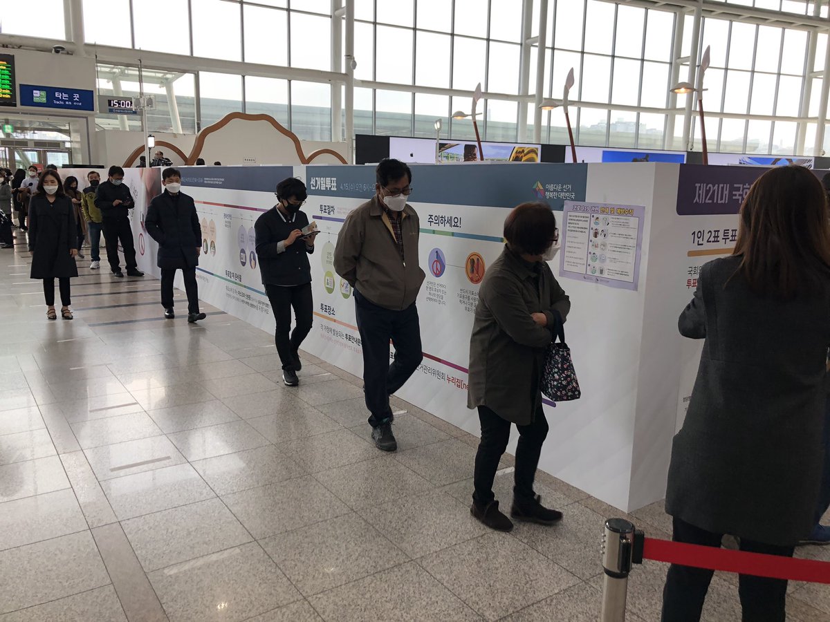 The polls have opened in South Korea for Election Day. Here’s how they’re doing it. First, stand at least a meter apart in the queue, then a temperature check. Then you’re squirted with hand sanitizer and given plastic gloves before you’re allowed inside the voting station.