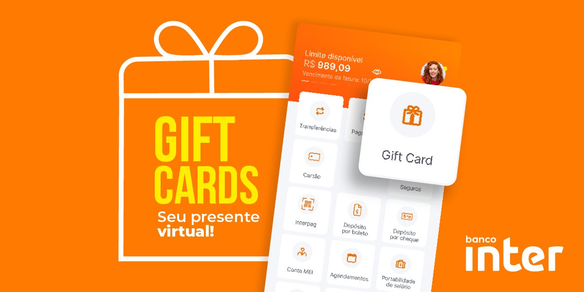 interbr's tweet photo. Enquanto não podemos dar parabéns com abraços, que tal mandar para os aniversariantes um Gift Card? Eles são vale-presentes que podem ser usados em compras diversas. No #SuperAppInter você escolhe a loja, o valor e presenteia quem quiser. Confira: https://t.co/cXxNXd5WvS https://t.co/w7APw7BrDs