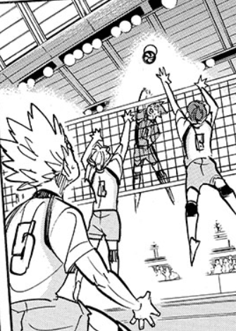 Hinata on the other hand is purely a weapon. In the STZ match, Kageyama comments that the only reason they bring him on to the court is to score. He's an effective decoy because there's a genuine threat he might attack. But also he fights with height. He jumps above the blockers
