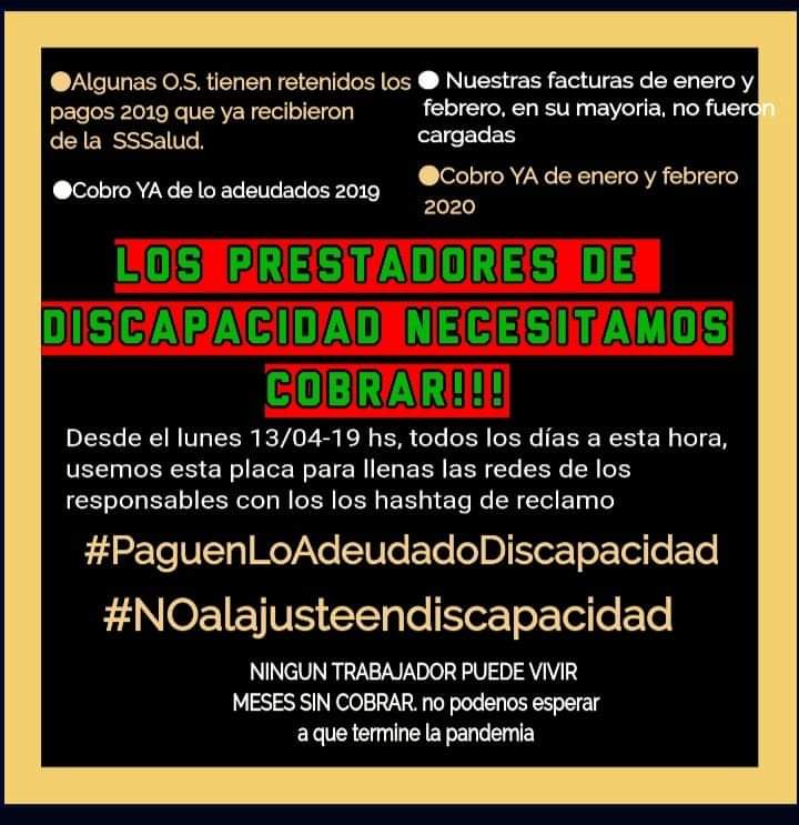 MascaroMery's tweet photo. La nueva batalla es que las obras sociales y prepagas giren el dinero de las facturas pendientes de 2019, enero y febrero 2020!!
#NOalajusteendiscapacidad
#PaguenLoAdeudadoDiscapacidad
@ginesggarcia 
@alferdez https://t.co/iQOYVYvmx7