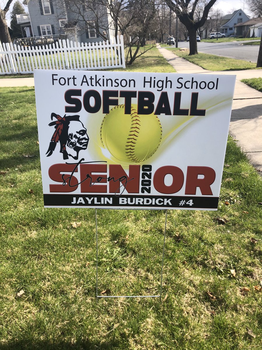 FAHSSoftball's tweet photo. We miss all of our players and wish we could be on the field with them every day! To let our seniors know we are thinking of them, we delivered yard signs to their homes this afternoon. #1fort https://t.co/2rI0G8zTXe
