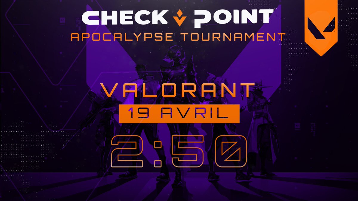 CheckPointQc's tweet photo. We're exited to announce that we'll add Valorant to our Apocalypse Tournament series! Don't wait too long to join in; registration closes saturday night!

https://t.co/71rWgZ0BXm https://t.co/wVvrMAqHup