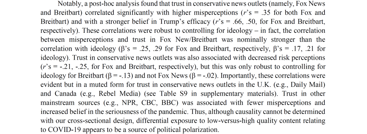 Furthermore, misperceptions and opinions about Trump's effectiveness are quite strongly correlated with trust in Fox News and Breitbart (even after controlling for ideology). In contrast, trust in sources like NPR, NYT, and WashPo are associated with fewer misperceptions.