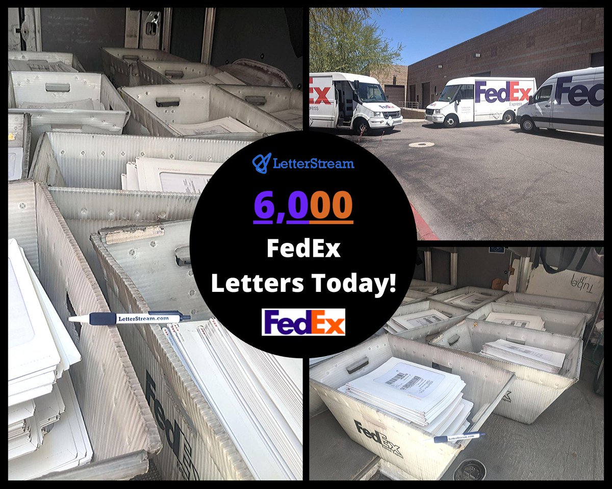 LetterStream's tweet photo. 6,000 FedEx letters out the door today! HUGE round of applause to our team and @FedEx for all the hard work! Thank you for connecting people while being apart. 📬
#FedEx #Letterstream #Letter #Congrats #Mail #print #Jobs #online #bulkmailing #documents #mailroom #documentsolution https://t.co/lHeWWFpfjk
