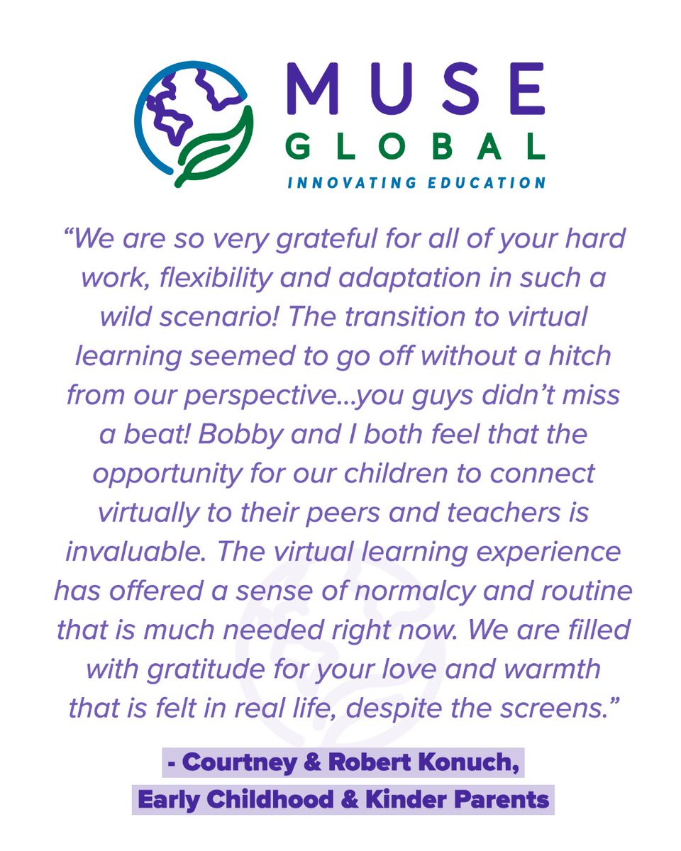 #QOTD from parents of our flagship @MUSESchoolCA on our innovative, effective, and adaptable #VirtualLearning program. Cc: <a href="/rebeccaamis/">RVCrypto</a> @MUSEJeffKing <a href="/suzymusing/">Suzy Amis Cameron</a>