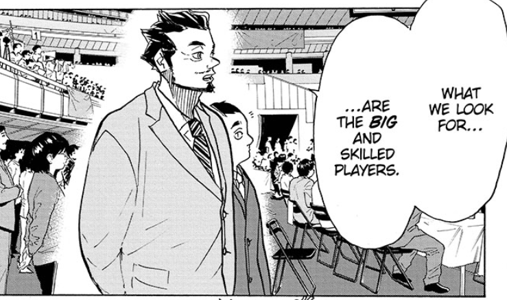 Side note: We do see from the national team's coach's commentary that Hoshiumi and Washijou's insecurities toward height in volleyball are extremely valid. I think it's important they included this to show exactly what mentality all these Little Giants fight again.