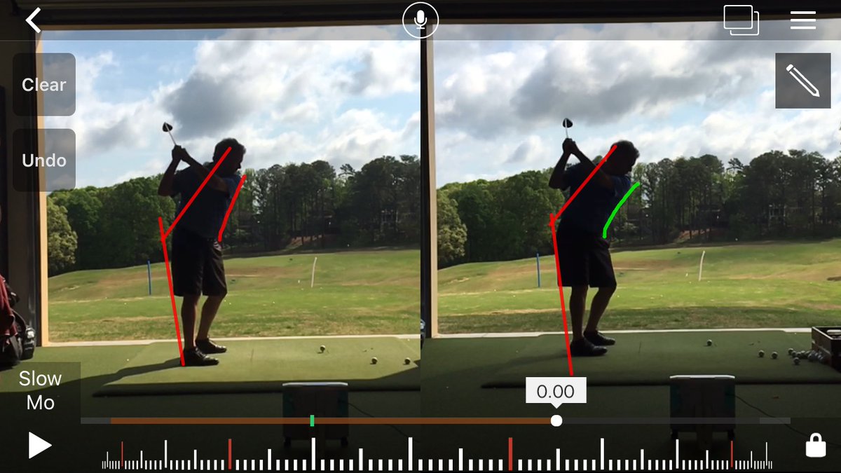 If you find yourself “picking your head up” in the backswing. Pay attention to the torso and the inclination to the ground. Here you can see this player maintaining his inclination to the ground much better on the right. The most noticeable result... his head didn’t move up!