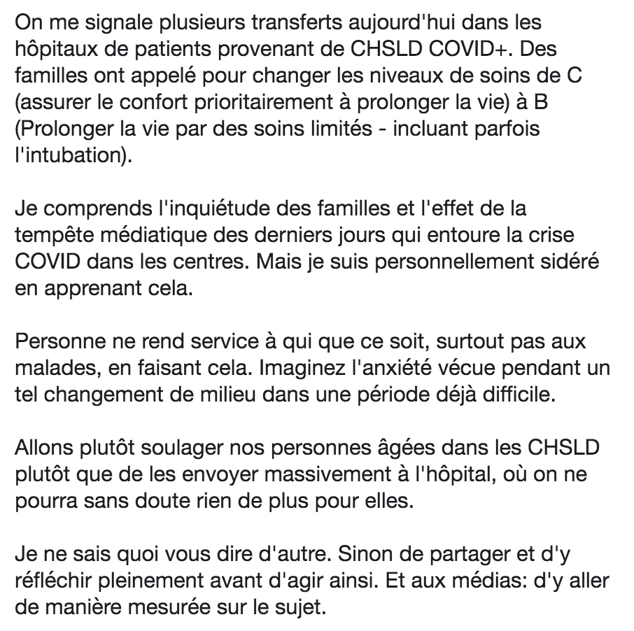 Vadeboncoeur_Al's tweet image. Important. Niveaux de soins et CHSLD. Merci de RT+. #COVID19
