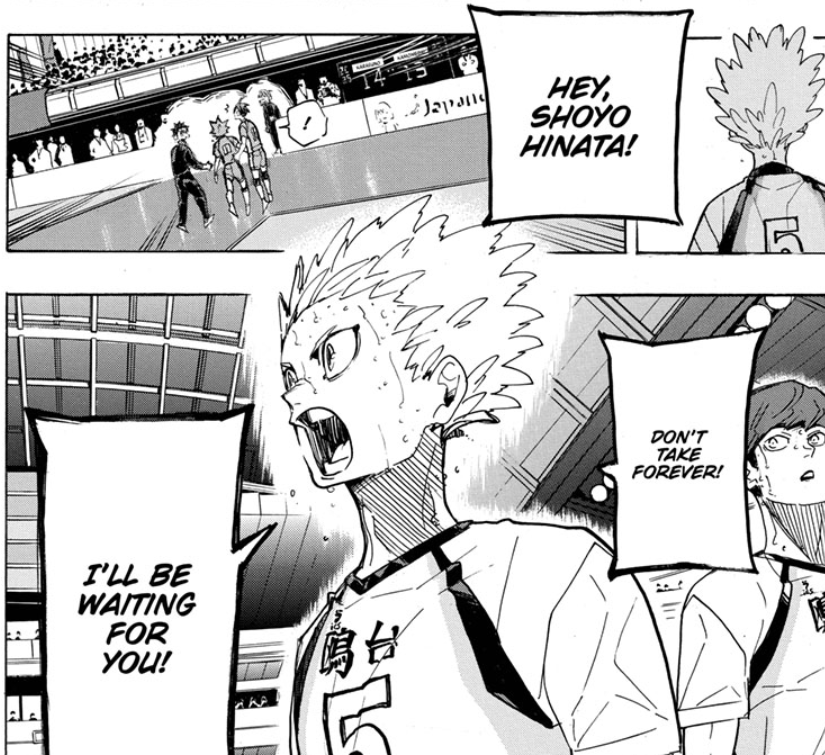 Anyways, I can't wait to see how the current match resolves that storyline. Because Hinata exists, Hoshiumi is free from the burden of being the only one to prove the strength of a short player, and that other short players inspired by them have freedom in how they play