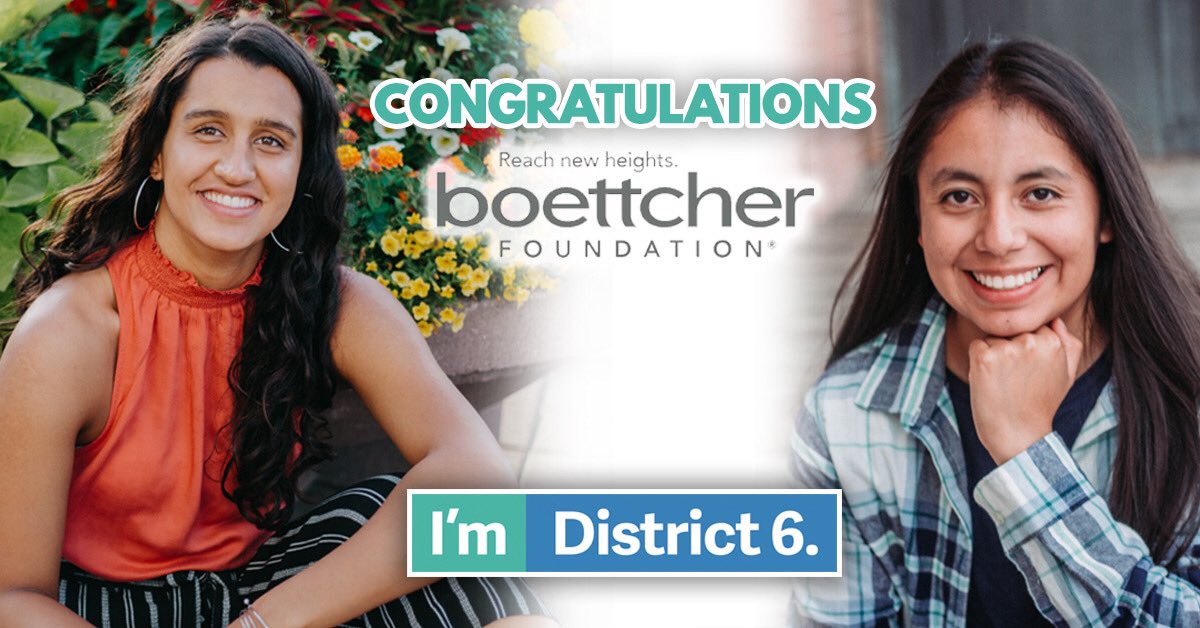 greeleyschools's tweet photo. Two District 6 high school seniors are eligible for the prestigious Boettcher Scholarship this year. Mikyla Bowen of @NorthridgeGrizz was selected to receive the scholarship and Gracejit Chahal of @GreeleyWestHS was chosen as an alternate recipient. 
https://t.co/YzZ2UWWCrj https://t.co/eBeJoYiySj